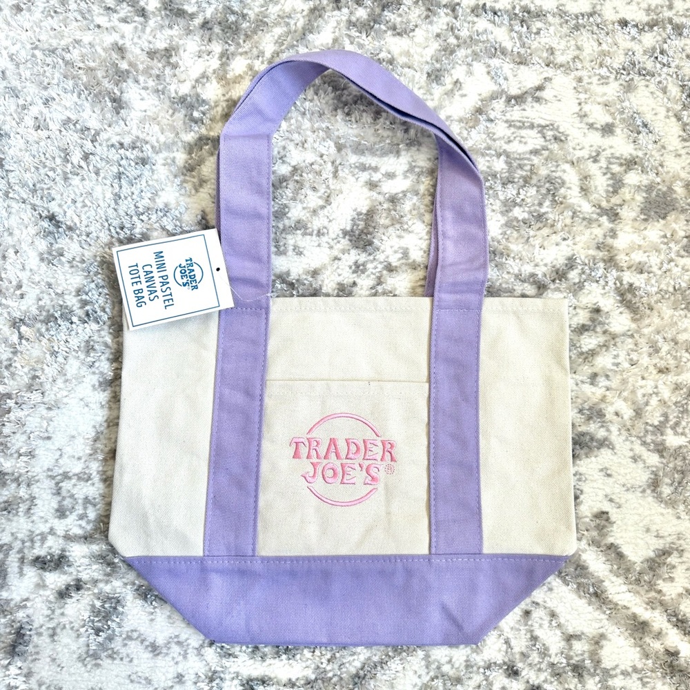 Trader Joe’s Limited Edition Mini Pastel Purple Canvas Tote Bag NWT